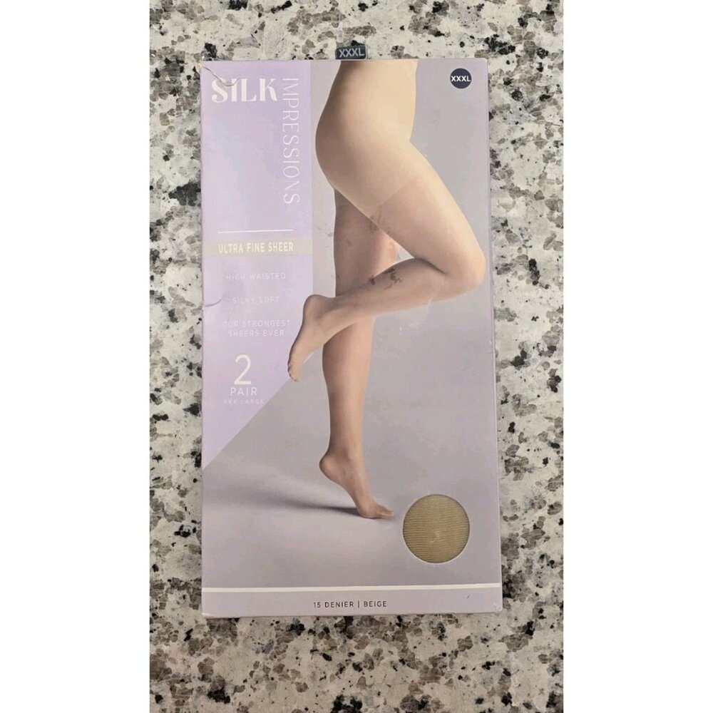 Silk Impressions XXXL 2 Pair 15 Denier Beige Sheer‎ High Waist Pantyhose